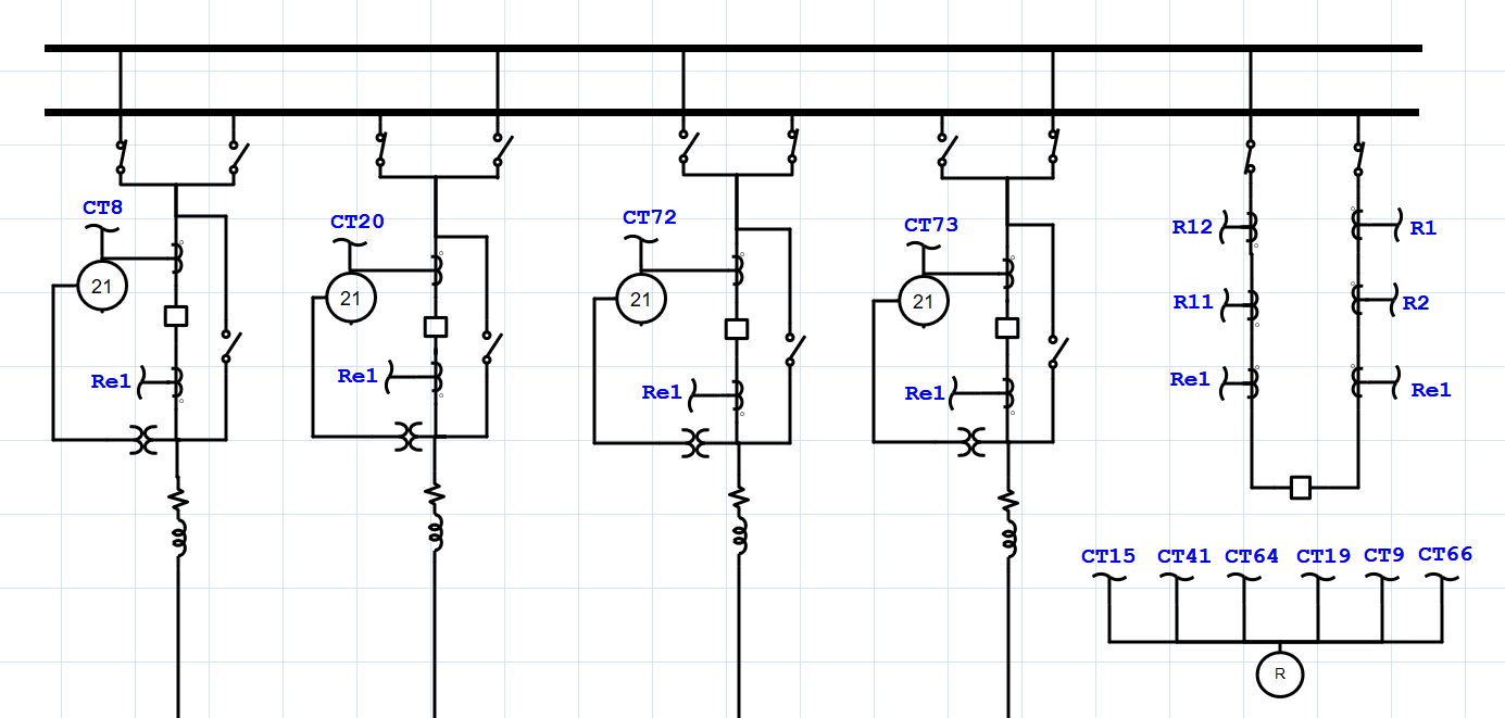 Transmission system one-line diagram showing a double-bus configuration