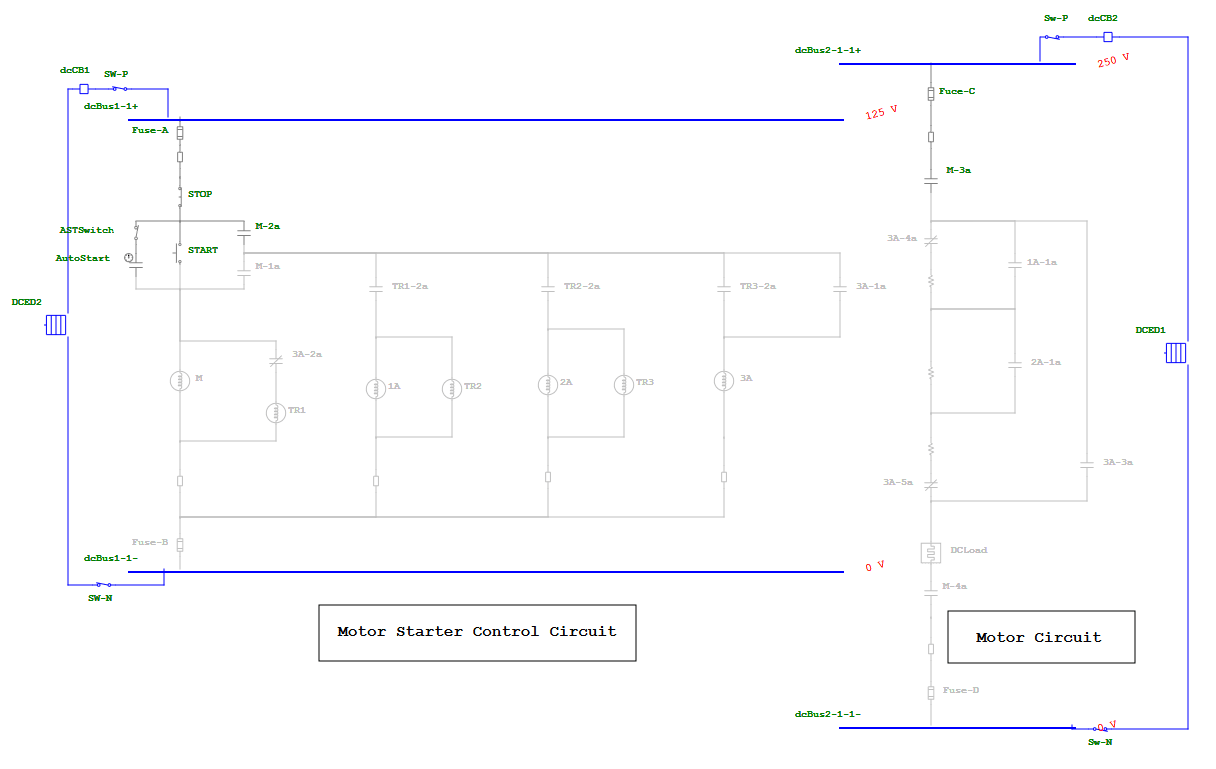 DC Control Systems Diagram for motor starter control circuit