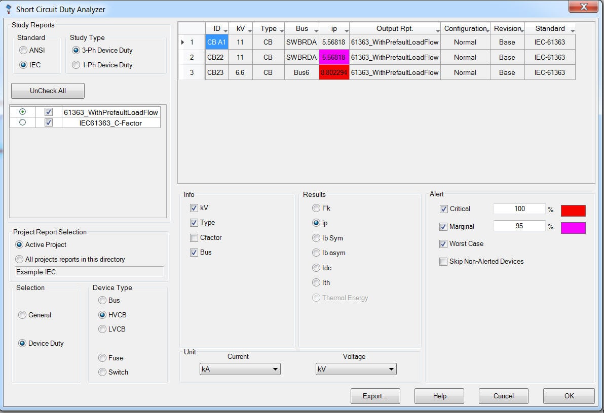 IEC 61363 device duty reports