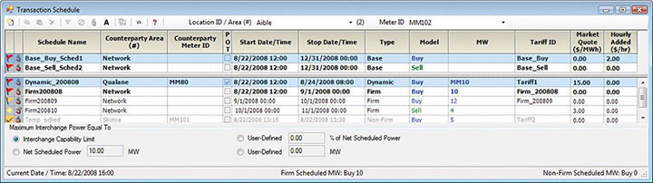 Interchange Scheduling Detailed energy transaction reports for user-specified period of time