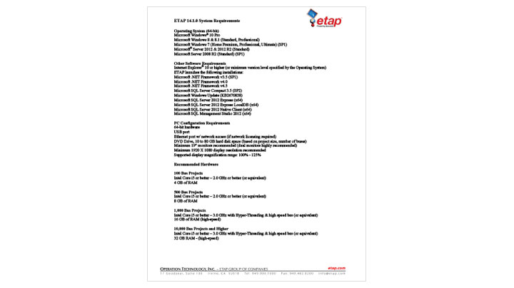 ETAP 18.0 System Requirements