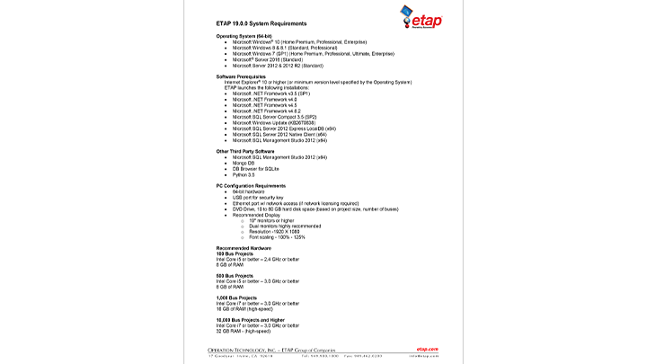 ETAP 19.0 System Requirements