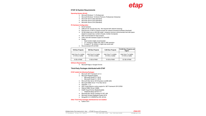 ETAP 20.5 System Requirements