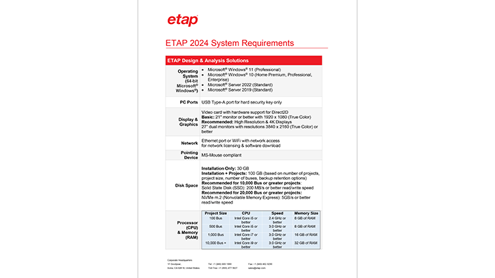 ETAP 2024 System Requirements